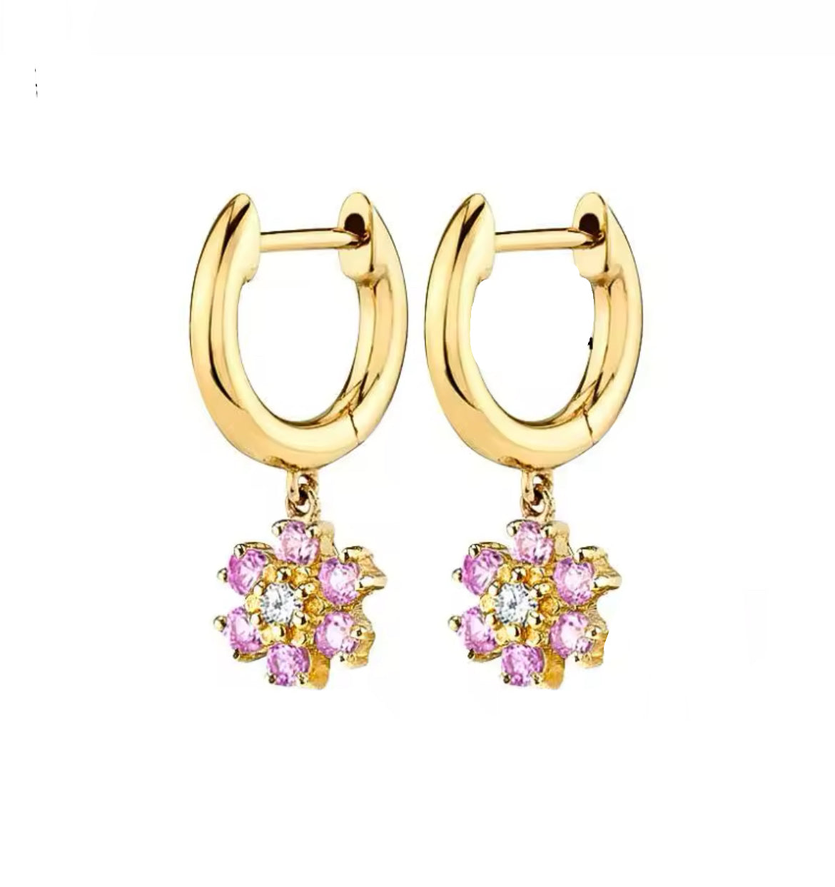 gold and pink flower earrings