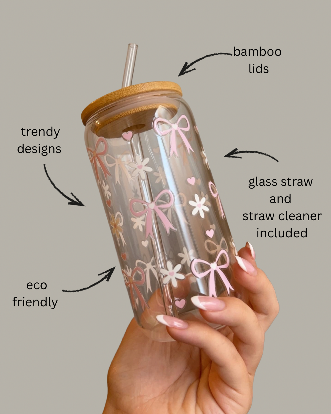 Pink Bow Glass Cup