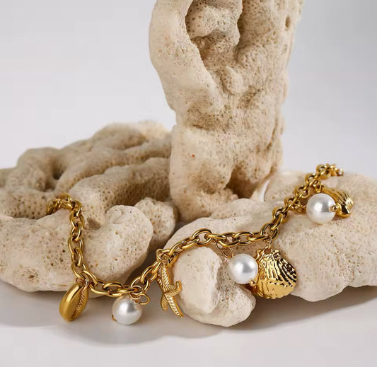gold summer charm bracelet 18k gold plated