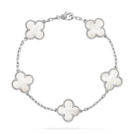 silver white pearl clover bracelet - PREORDER