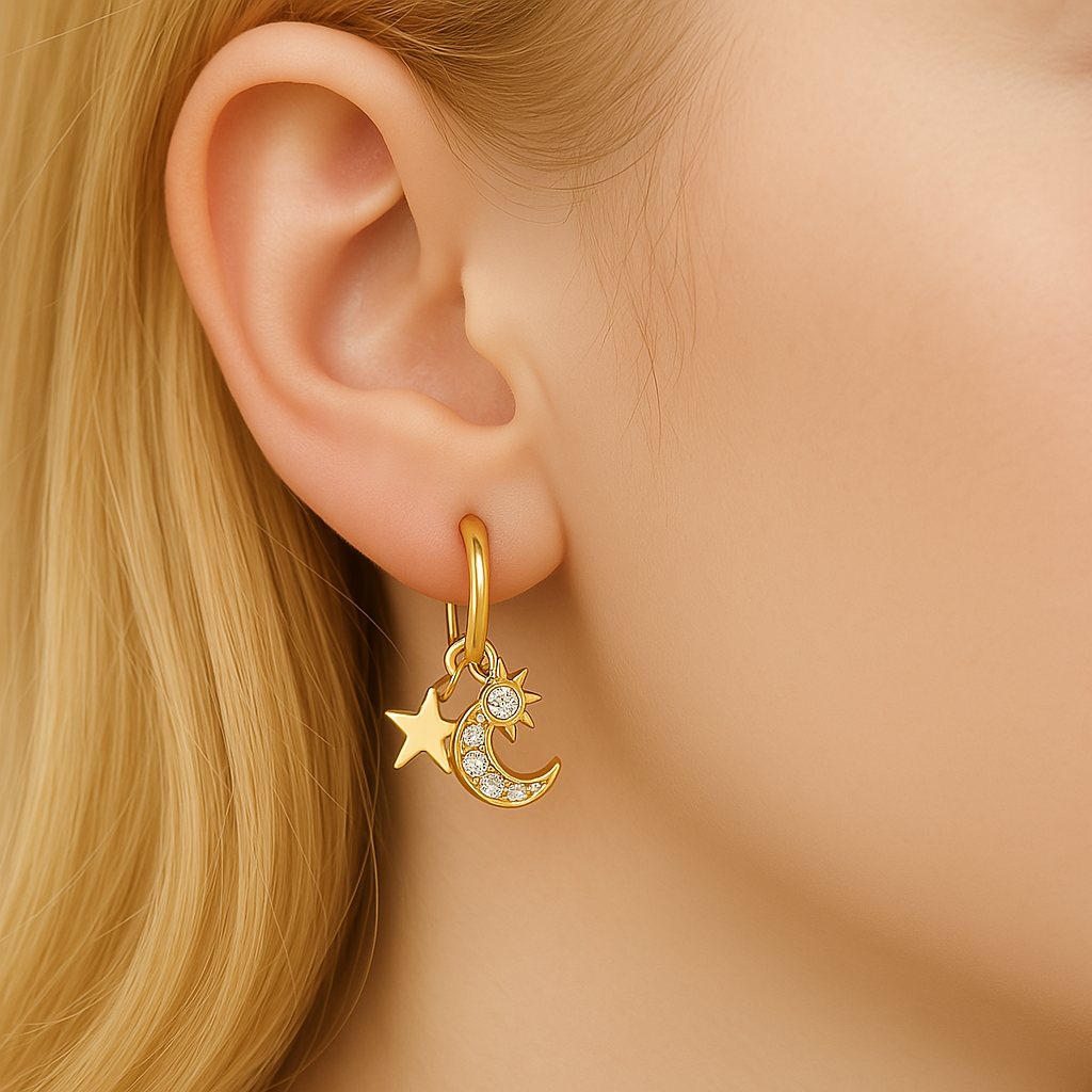 gold astronomy hoop earrings