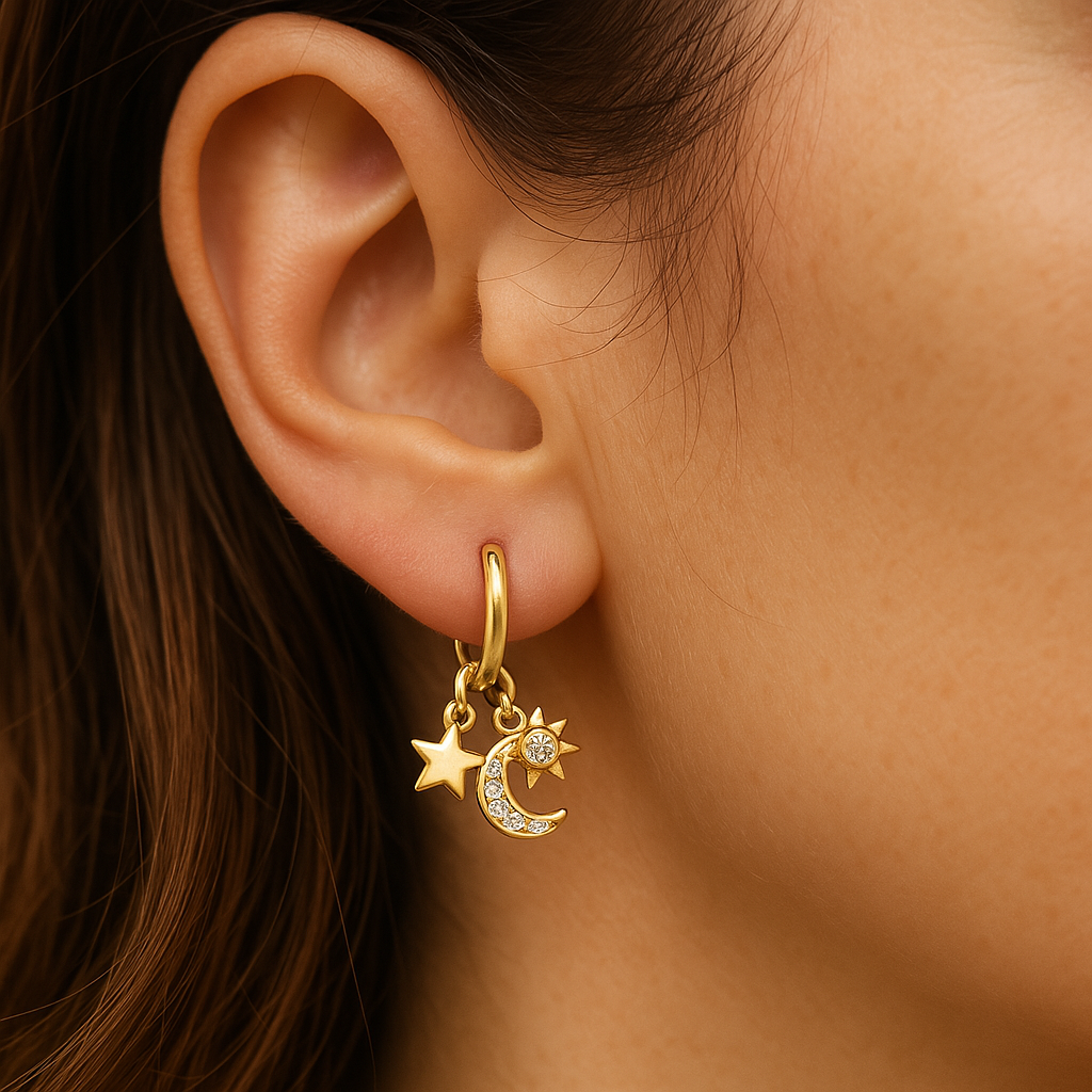 gold astronomy hoop earrings