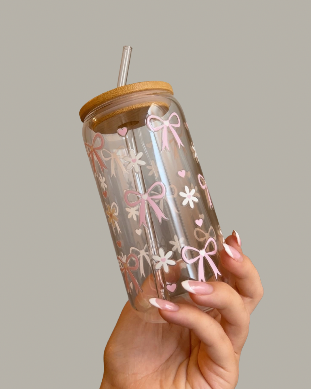 Pink Bow Glass Cup