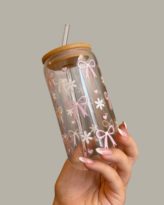Pink Bow Glass Cup