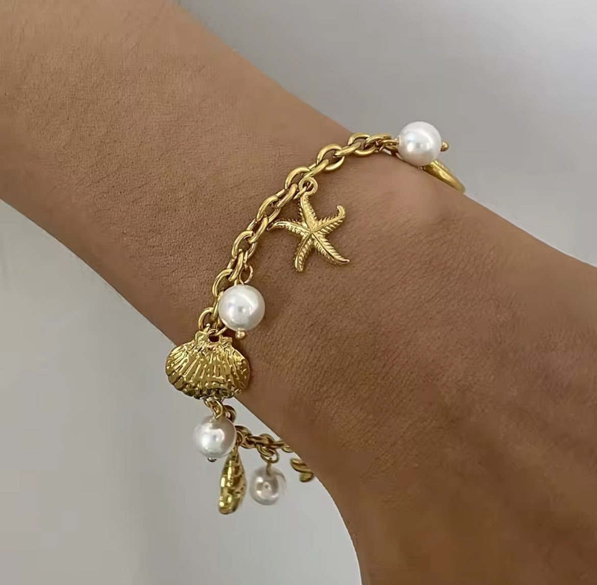 gold summer charm bracelet 18k gold plated