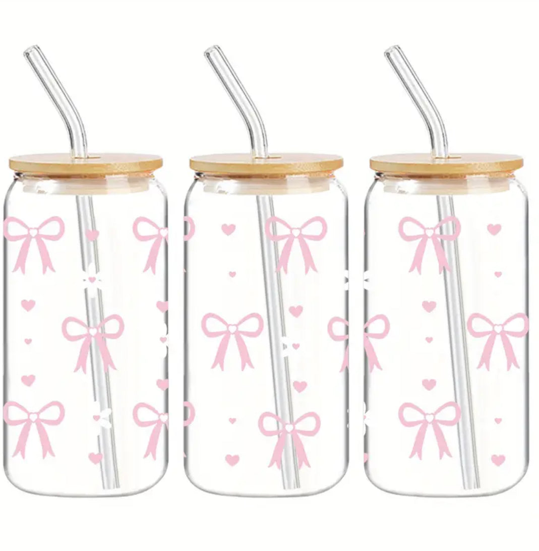 Pink Bow Glass Cup