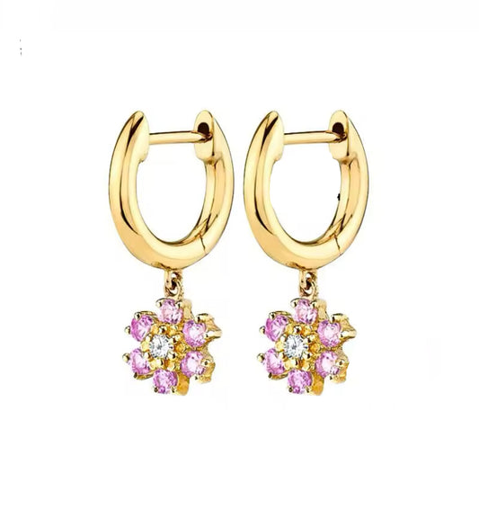 gold and pink flower earrings