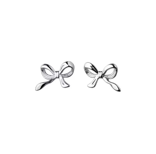 silver bow earrings