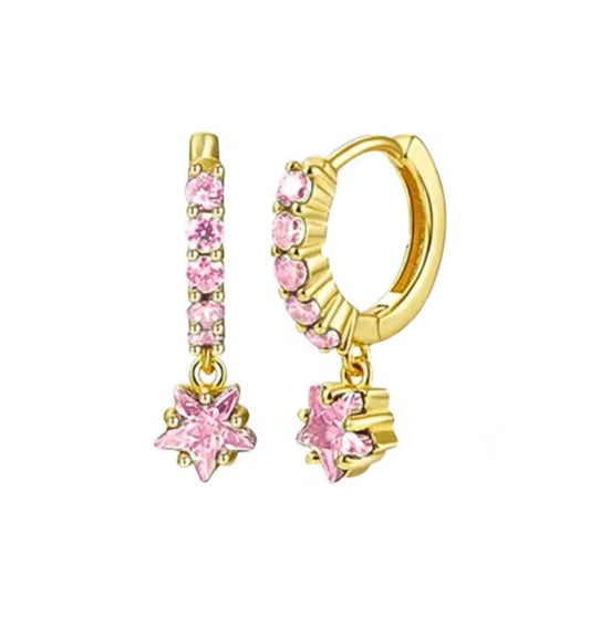 gold and pink star earrings