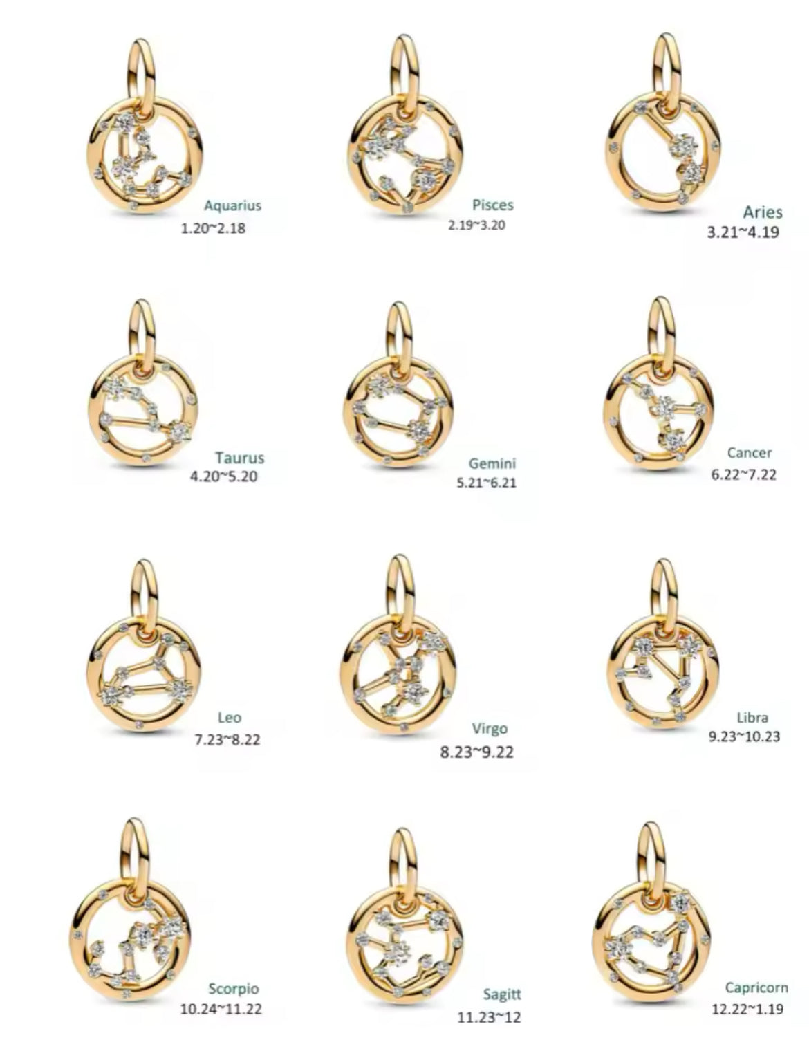 gold zodiac charms