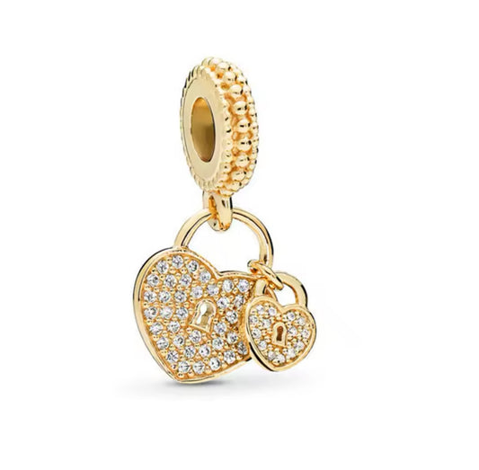gold double lock heart charm