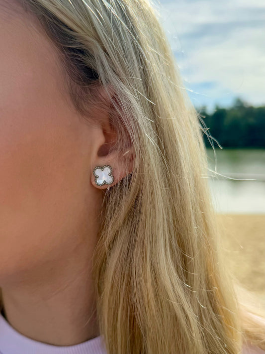 white and silver clover earrings