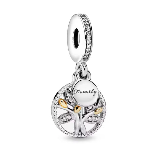 silver family tree charm