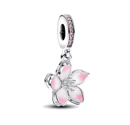 silver flower blossom charm
