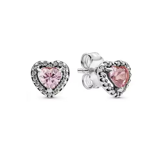 silver pink heart earrings